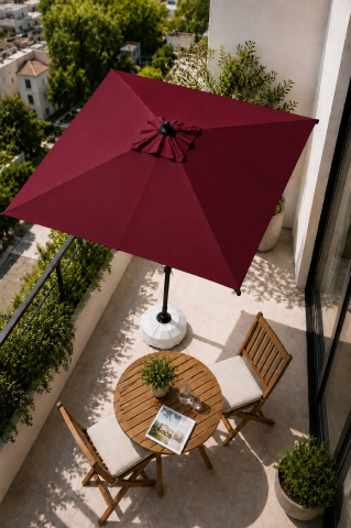 Alubrella 210x210 Kare Bordo Bahçe, Güneş Şemsiyesi 8 Çelik Tel BİDONSUZ