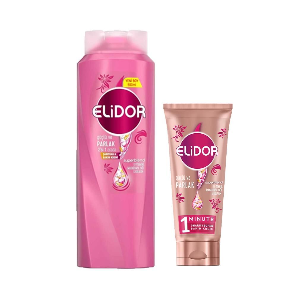 Elidor Superblend Şampuan Güçlü & Parlak 2' si 1 Arada ve Güçlü & Parlak Saç Kremi
