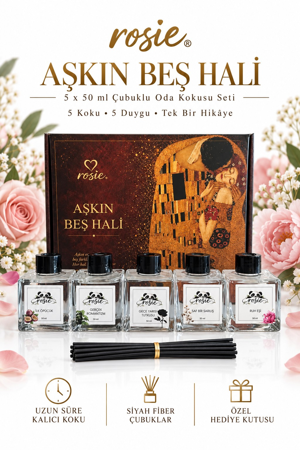 Rosie Aşkın Beş Hâli 5’li Çubuklu Oda Kokusu Hediye Seti 5 x 50 ml
