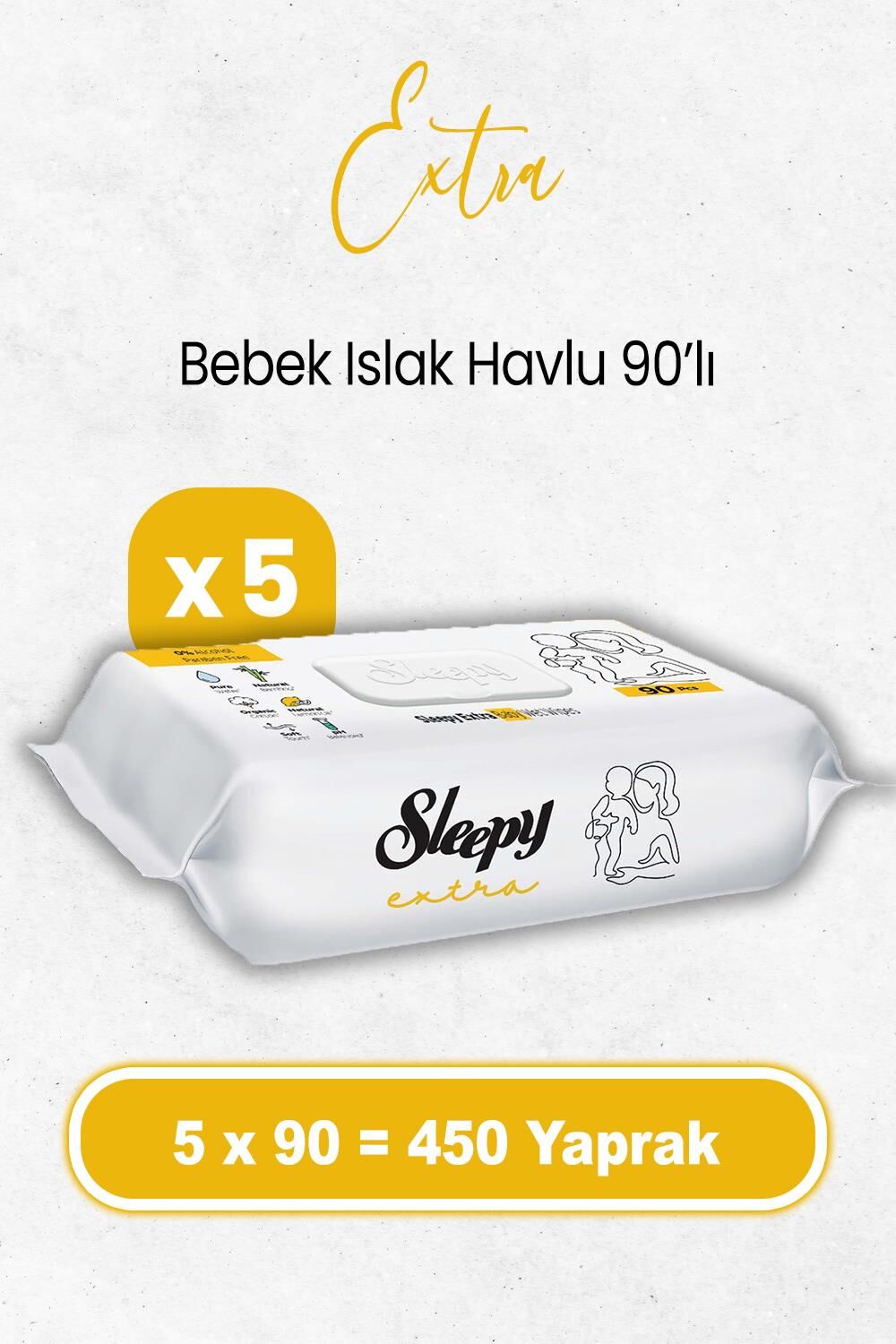 Sleepy Extra Islak Bebek Havlusu 90 x 5 Adet (450 Yaprak)