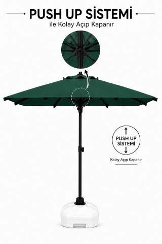 Alubrella Yeşil Kare Bahçe, Güneş Şemsiyesi 210x210/8 Çelik Tel BİDONSUZ