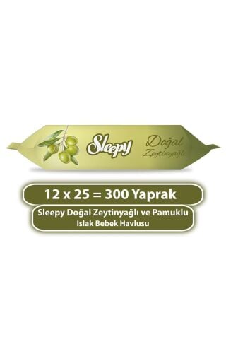 Sleepy Doğal Zeytinyağlı Ve Pamuklu Islak Bebek Havlusu 12x25 (300 YAPRAK)