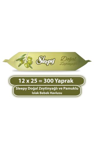 Sleepy Doğal Zeytinyağlı Ve Pamuklu Islak Bebek Havlusu 12x25 (300 YAPRAK)