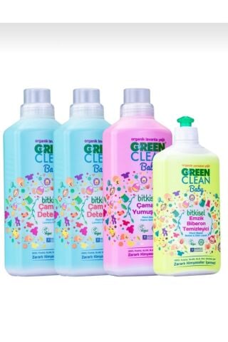 Green Clean Baby Çamaşır Deterjanı 1000 ml 2' li Baby Yumuşatıcı ve Biberon Emzik Temizleyici 1 Adet
