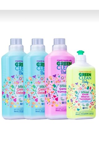 Green Clean Baby Çamaşır Deterjanı 1000 ml 2' li Baby Yumuşatıcı ve Biberon Emzik Temizleyici 1 Adet