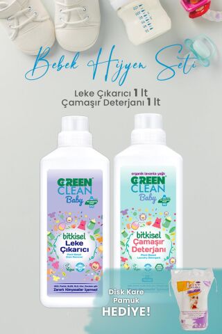 Green Clean Baby 1000 ml Çamaşır Deterjanı, Leke Çıkarıcı ve Kare Pamuk