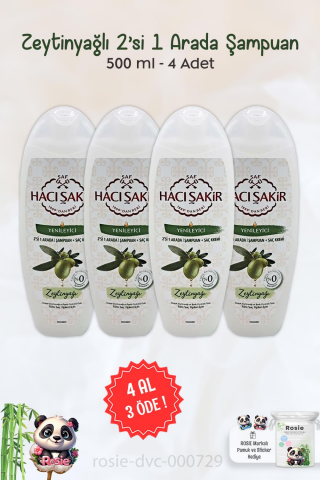 4 AL 3 ÖDE Hacı Şakir Zeytinyağlı 2si 1 Arada Şampuan Yenileyici 500 ml ve ROSIE