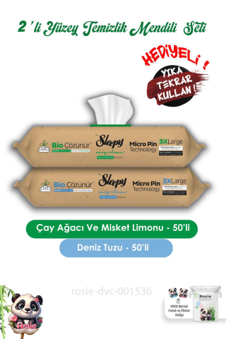 Bio Çözünür Deniz Tuzu 50'li, Çay Ağacı Ve Misket Limonu 50'li Yüzey Temizlik Havlusu ve ROSIE