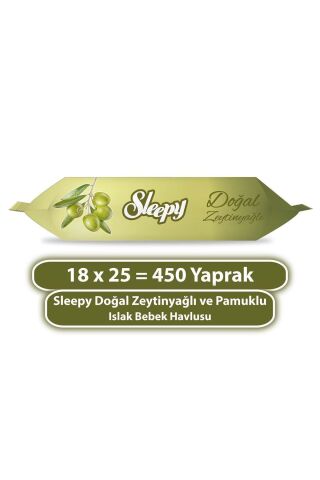 Sleepy Doğal Zeytinyağlı Ve Pamuklu Islak Bebek Havlusu 18X25 (450 Yaprak)