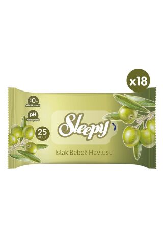 Sleepy Doğal Zeytinyağlı Ve Pamuklu Islak Bebek Havlusu 18X25 (450 Yaprak)
