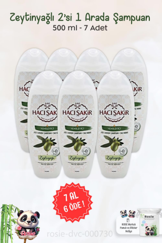 7 AL 6 ÖDE Hacı Şakir Zeytinyağlı 2si 1 Arada Şampuan Yenileyici 500 ml ve ROSIE