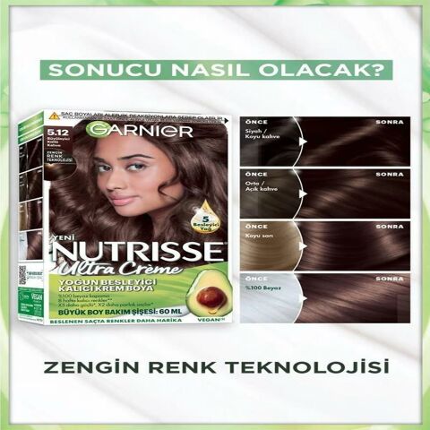 Garnier Nutrisse Yoğun Besleyici Kalıcı Krem Saç Boyası 5.12 Küllü Kahve