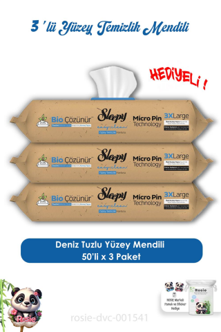 Sleepy 3 Adet Deniz Tuzu Yüzey Temizlik Havlusu 50'li ve ROSIE
