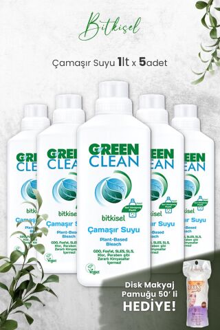 U Green Clean Bitkisel Çamaşır Suyu 1 L x 5 Adet ve Hediyeli