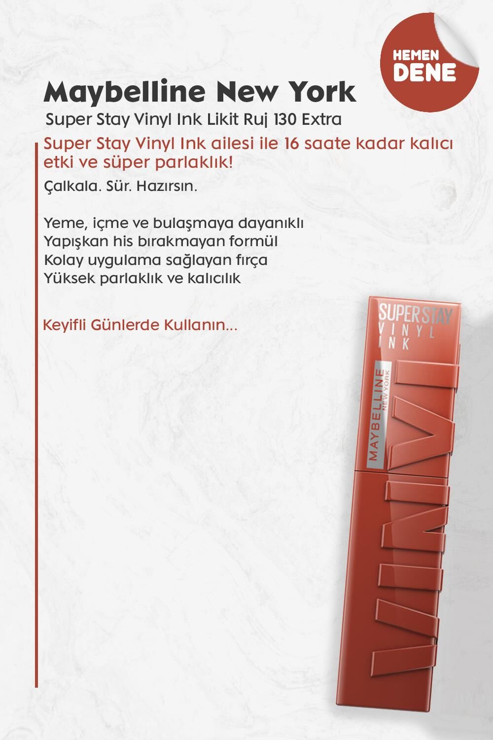 Maybelline New York Super Stay Vinyl Ink Likit Ruj 130 Extra