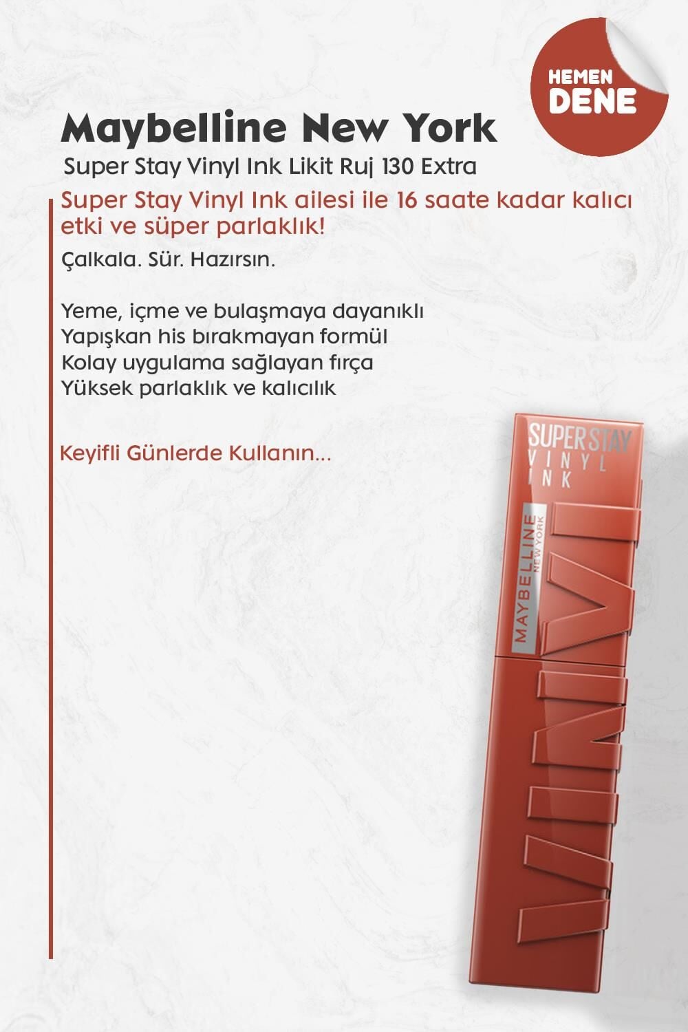 Maybelline New York Super Stay Vinyl Ink Likit Ruj 130 Extra