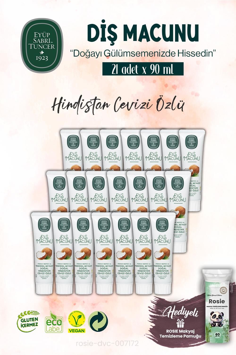 21 ADET Diş Macunu 90 ml, Hindistan Cevizi Özlü ve ROSIE