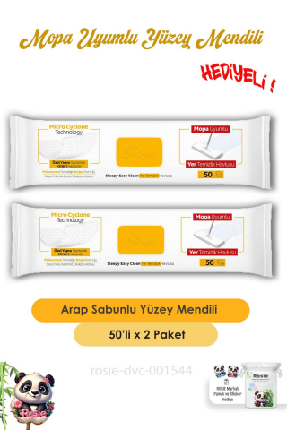 Sleepy 2 Adet Arap Sabunlu Mopa Uyumlu Yer Mendili 50'li ve ROSIE