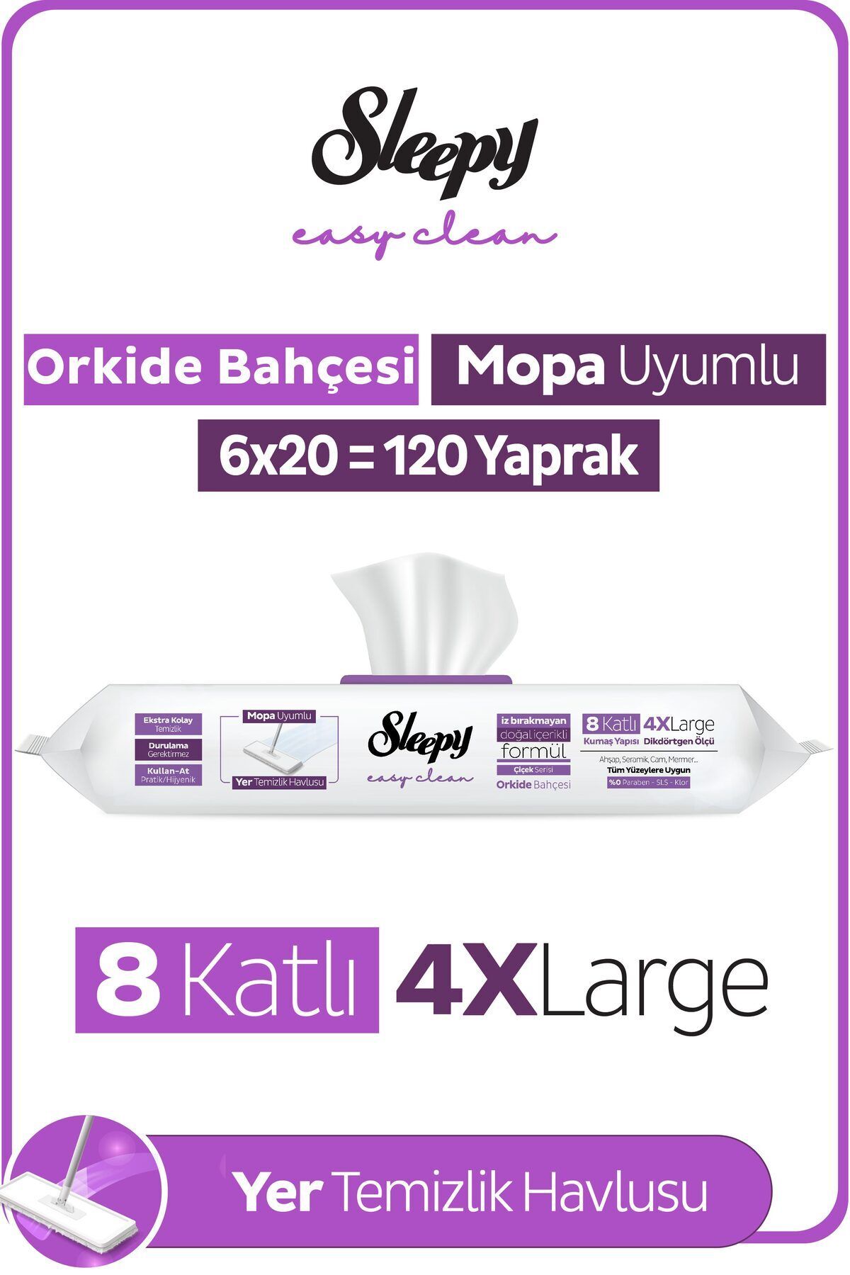 Sleepy Easy Clean Orkide Bahçesi Mopa Uyumlu Yer Temizlik Havlusu 6X20 (120 Yaprak)