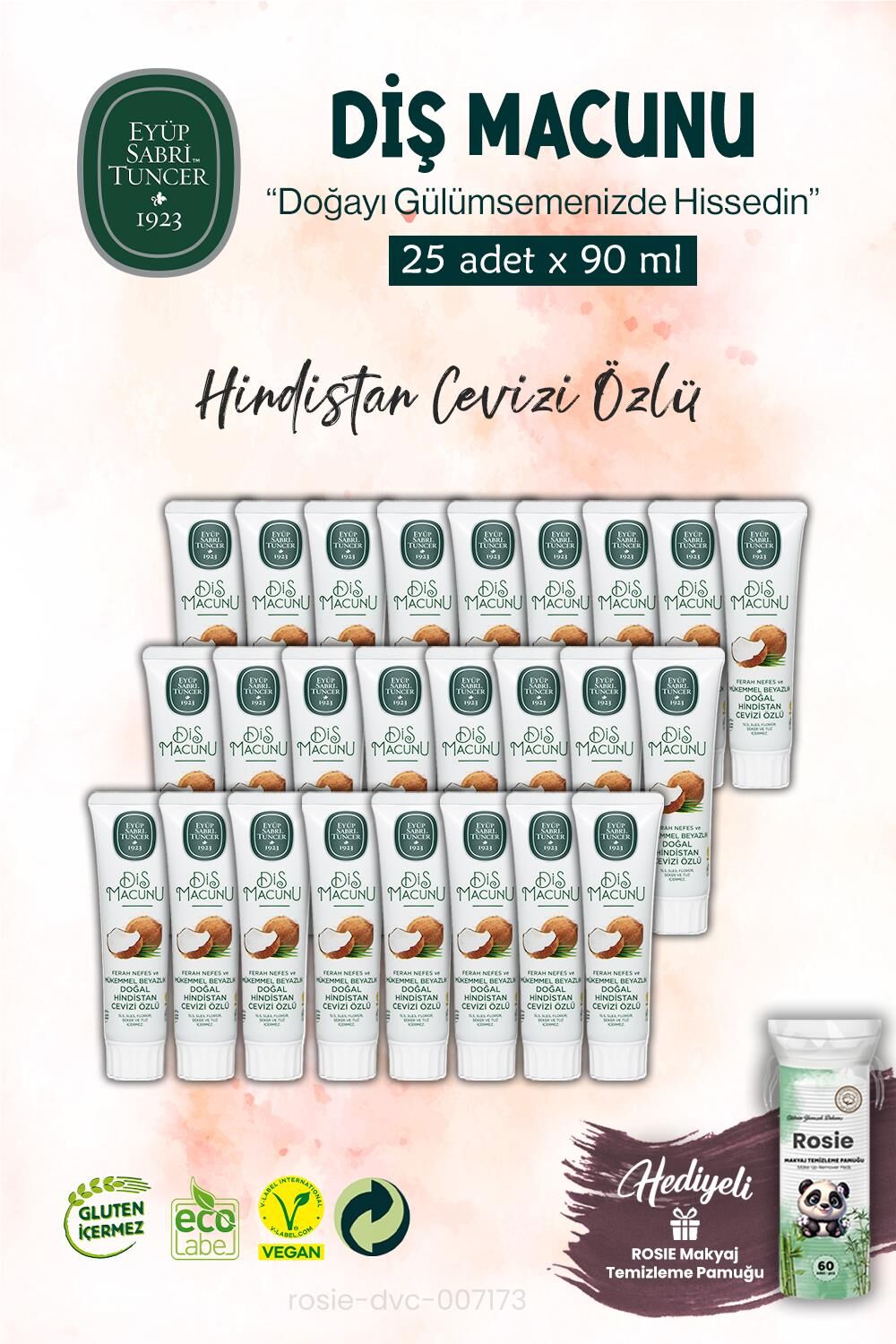 25 ADET Diş Macunu 90 ml, Hindistan Cevizi Özlü ve ROSIE