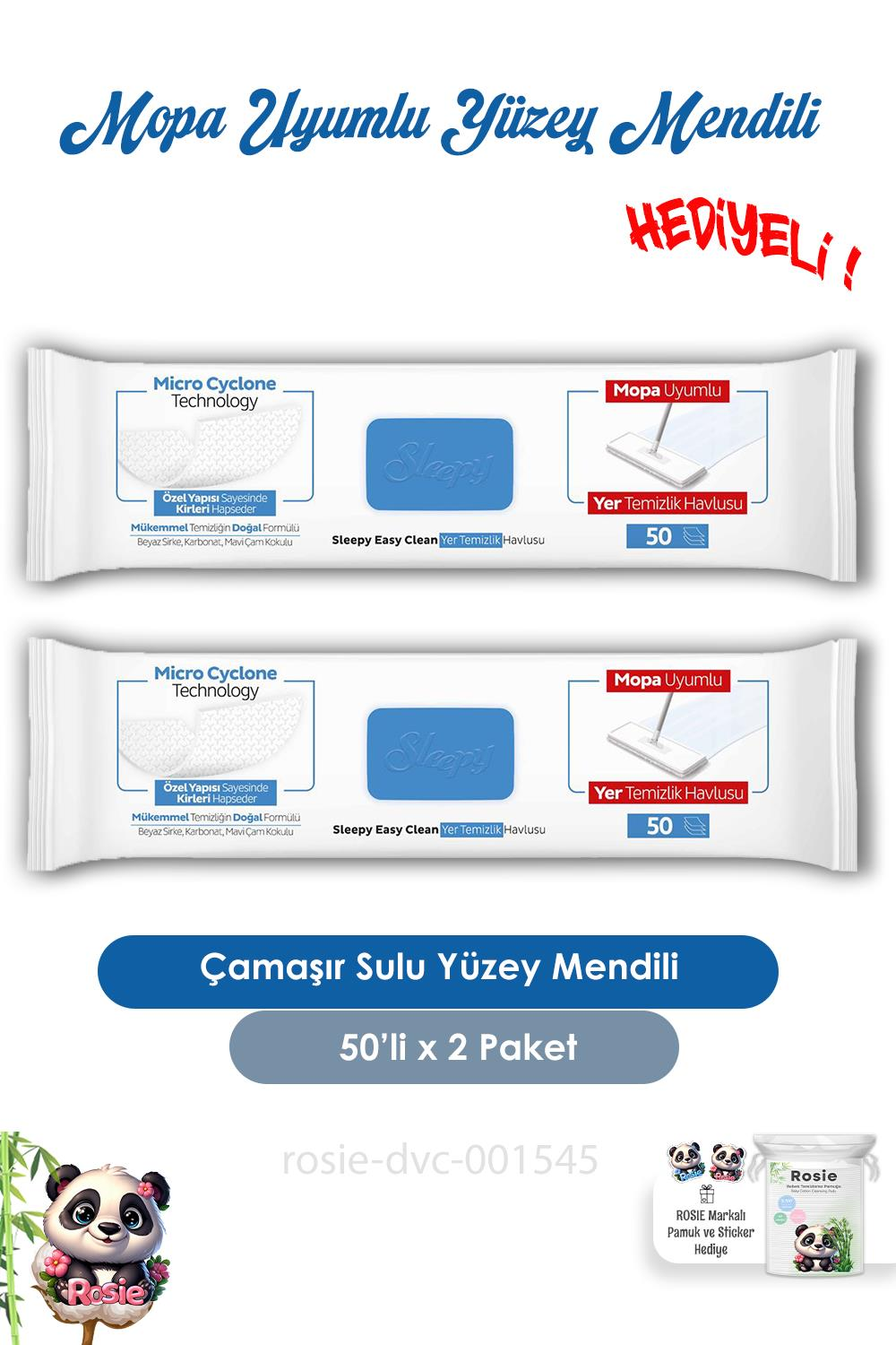 Sleepy 2 Adet Çamaşır Sulu Mopa Uyumlu Yer Mendili 50'li ve ROSIE