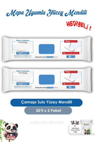 Sleepy 2 Adet Çamaşır Sulu Mopa Uyumlu Yer Mendili 50'li ve ROSIE