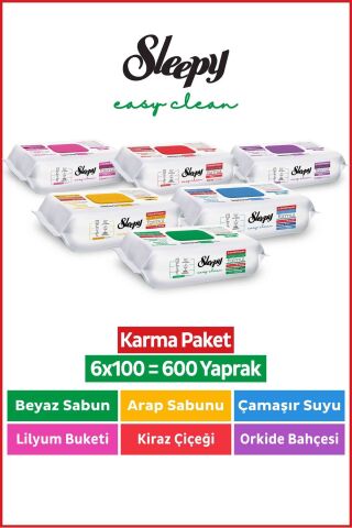 Sleepy Easy Clean Yüzey Temizlik Havlusu & Mendili 6X100 Karma Paket