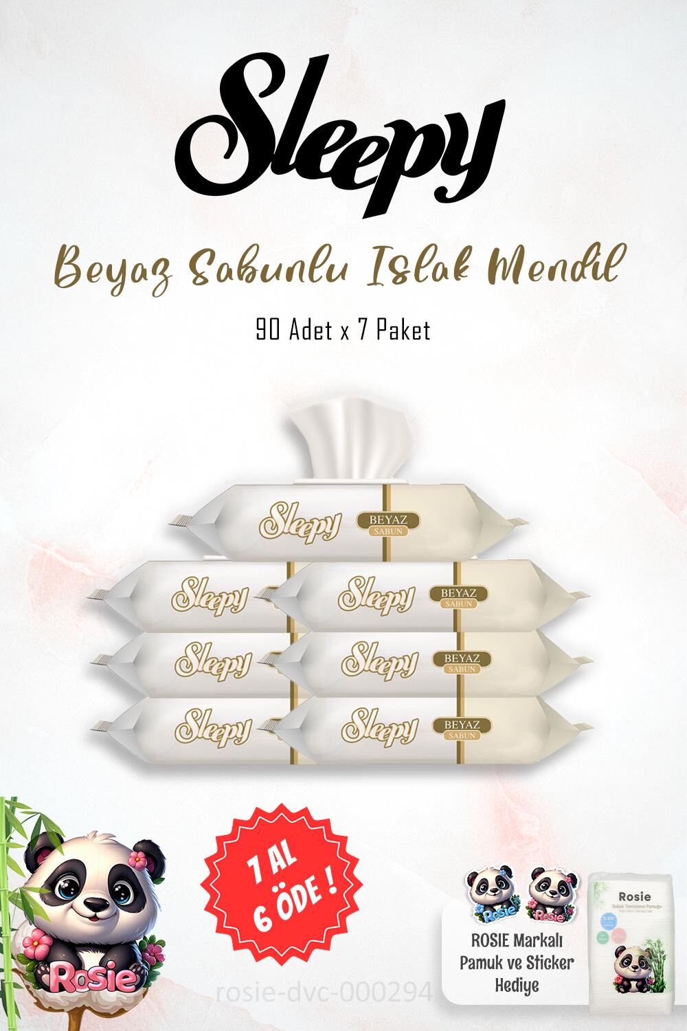 Sleepy Beyaz Sabun Kokulu Islak Havlu 7 AL 6 ÖDE 90 yaprak ve ROSIE