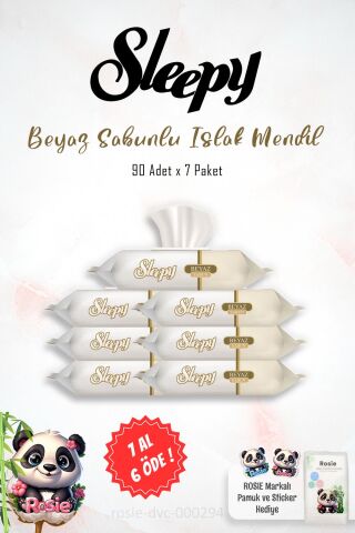 Sleepy Beyaz Sabun Kokulu Islak Havlu 7 AL 6 ÖDE 90 yaprak ve ROSIE