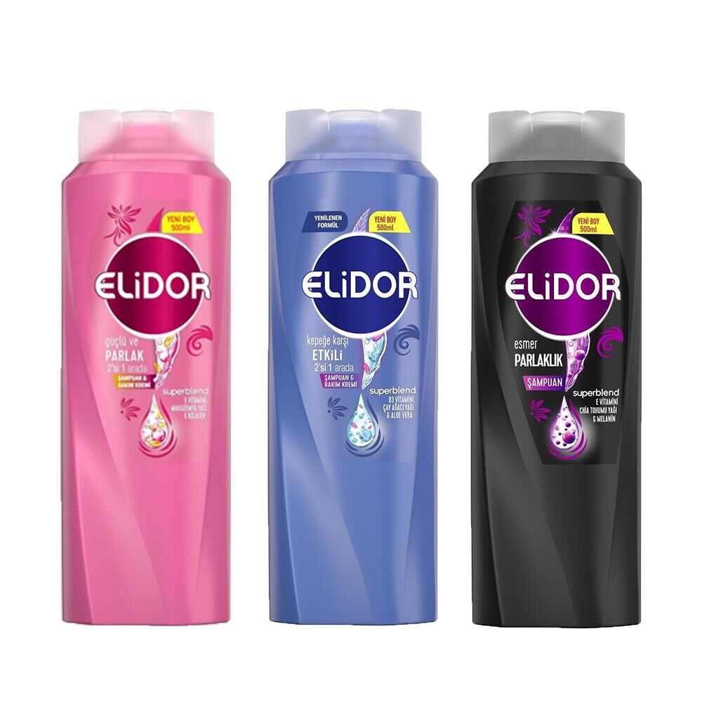 Elidor Superblend Şampuan Esmer Parlaklık, 2'si 1 Arada Şampuan ve Saç Bakım Kremi Güçlü Parlak ve Kepeğe Karşı