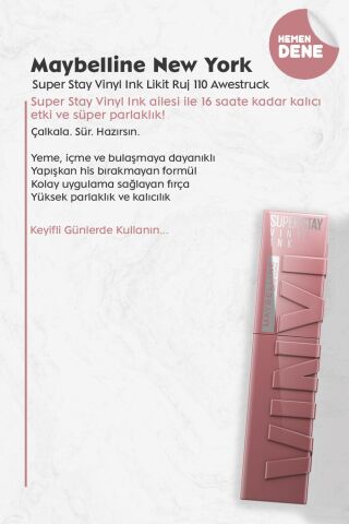 Maybelline New York Super Stay Vinyl Ink Likit Ruj 110 Awestruck