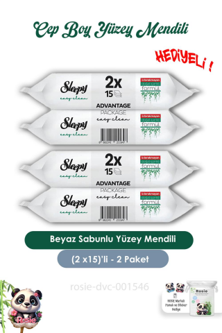 Sleepy 2 Adet Beyaz Sabunlu 2x15 Yüzey Mendili ve ROSIE