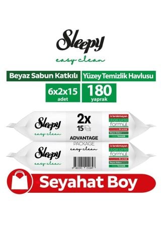 Sleepy Easy Clean Yüzey Temizlik Havlusu&mendili Seyahat Boy 6x2x15 (180 YAPRAK)