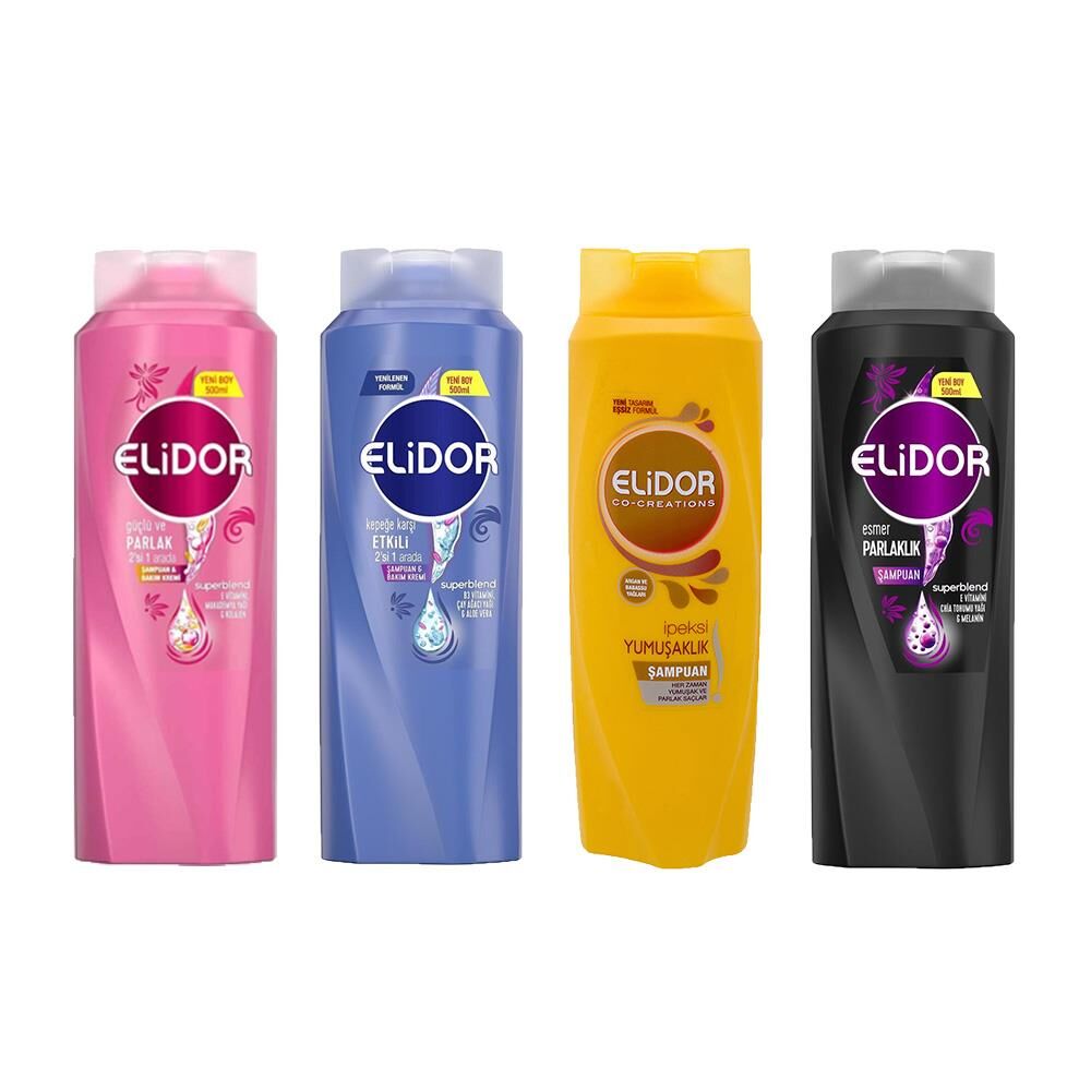 Elidor Superblend Şampuan ve Saç Bakım Kremi Güçlü Parlak ve Kepeğe Karşı Etkili, Şampuan İpeksi Yumuşaklık ve Esmer Parlaklık
