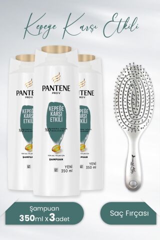 Pantene Şampuan Pro-V Kepeğe Karşı Etkili 350 ml x3 Adet ve Nascita Üç Boyutlu Oval Saç Fırçası Gri