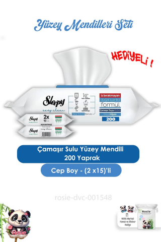Sleepy 2 Adet Çamaşır Sulu Yüzey Temizlik Havlusu 100' lü, Easy Clean 2x15 ve ROSIE