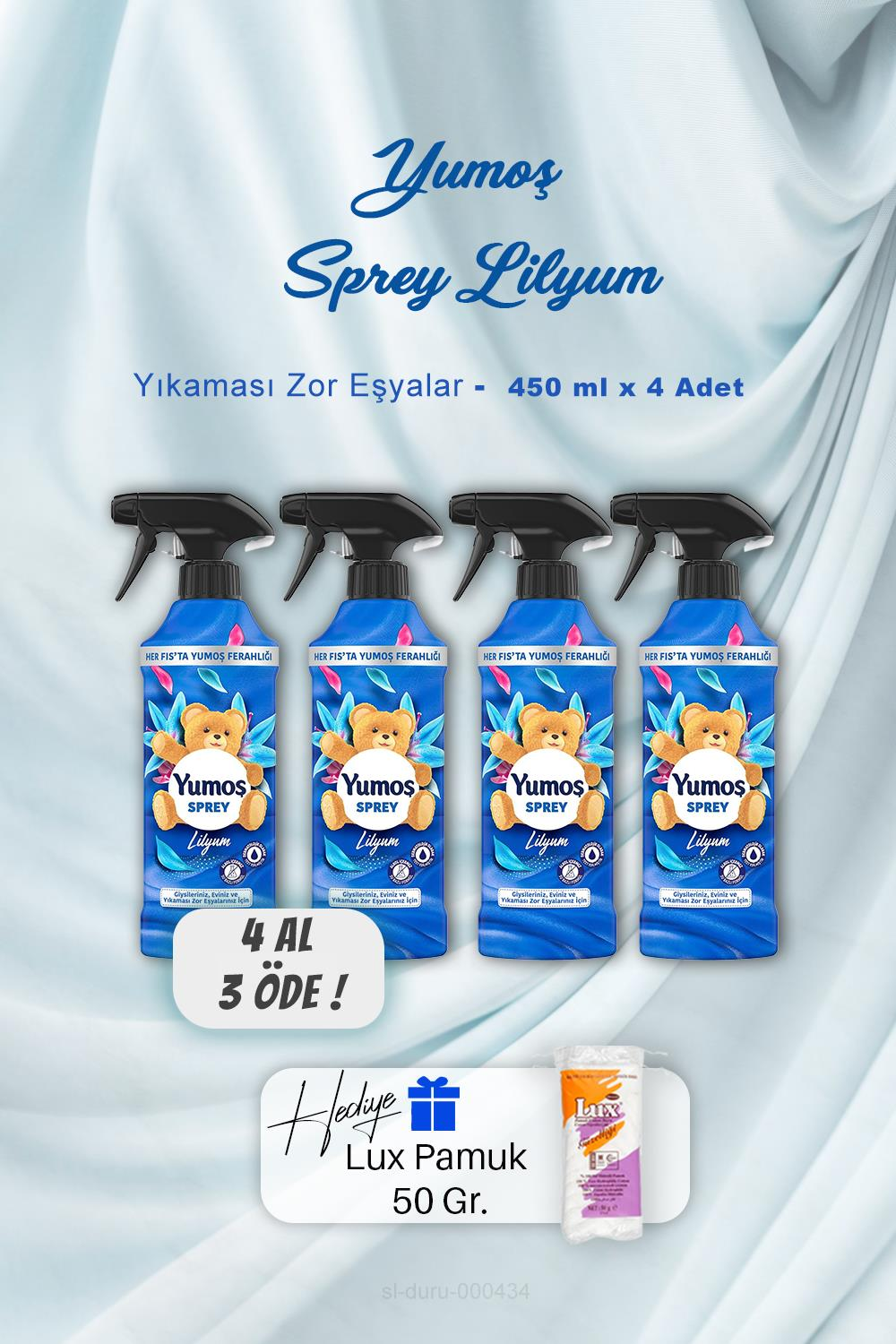 4 AL 3 ÖDE Yumoş Sprey Lilyum 450 ml, Pamuk Hediyeli