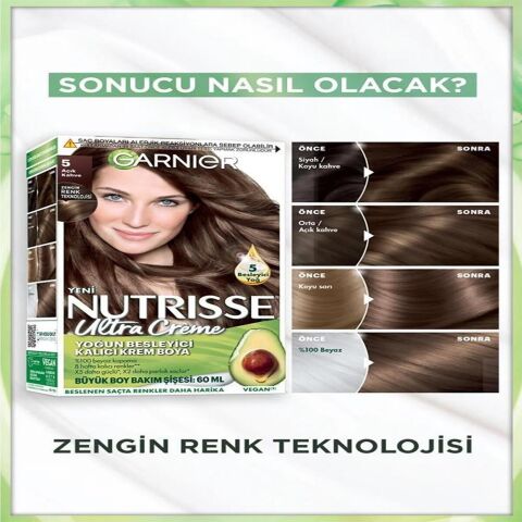 Garnier Nutrisse Yoğun Besleyici Kalıcı Krem Saç Boyası 5 Açık Kahve