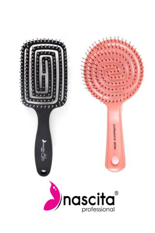 Nascita Üç Boyutlu Saç Fırçası Siyah ve Oval Saç Fırçası Pembe