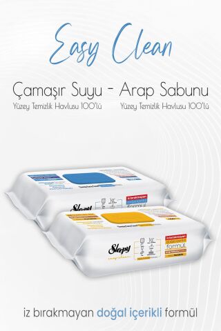 Sleepy Easy Clean Yüzey Temizlik Havlusu Çamaşır Suyu Katkılı 100' lü ve Arap Sabunu Katkılı 100' lü