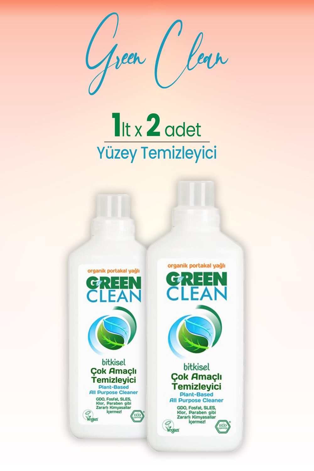 U Green Clean Çok Amaçlı Yüzey Temizleyici Portakallı 1 Litre x 2 Adet