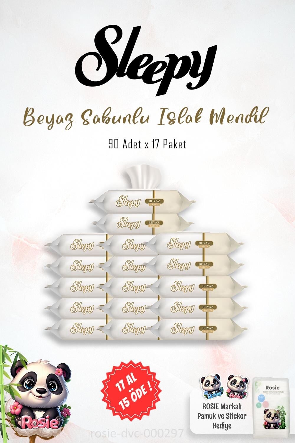 Sleepy 17 AL 15 ÖDE Beyaz Sabun Kokulu 90'lı Islak Havlu ve ROSIE