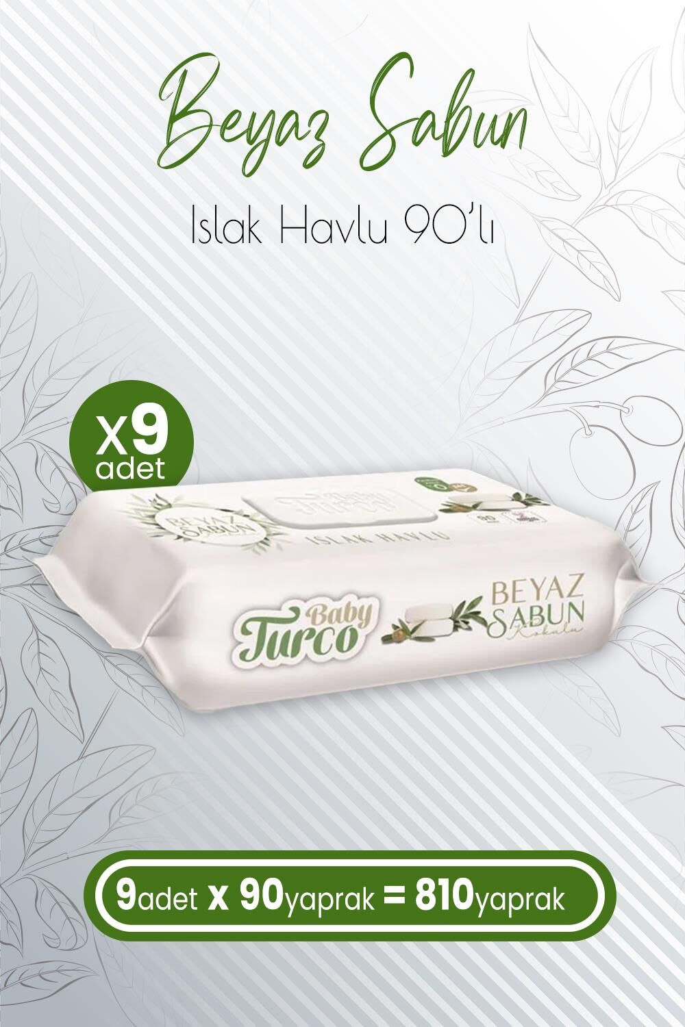 Baby Turco Islak Havlu Beyaz Sabun Kokulu 90' lı x 9 Adet (810 Yaprak)