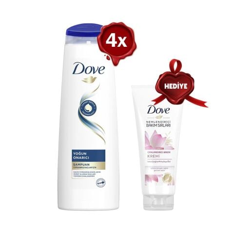 Dove Şampuan Yoğun Onarıcı x 4, Saç Kremi Lotus Hediyeli