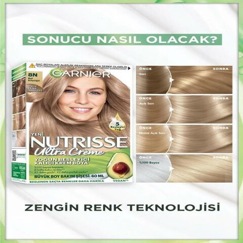Garnier Nutrisse Yoğun Besleyici Kalıcı Krem Saç Boyası 8N Bal Köpüğü