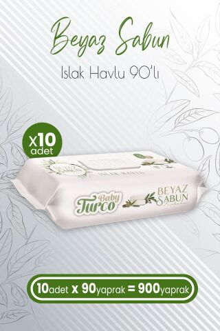 Baby Turco Islak Havlu Beyaz Sabun Kokulu 90' lı x 10 Adet (900 Yaprak)