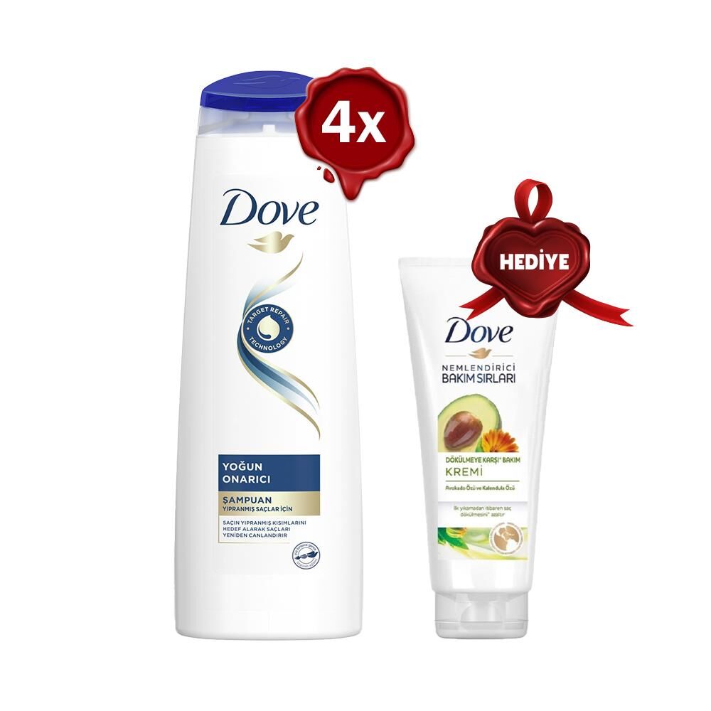 Dove Şampuan Yoğun Onarıcı x 4, Saç Kremi Avokado Hediyeli