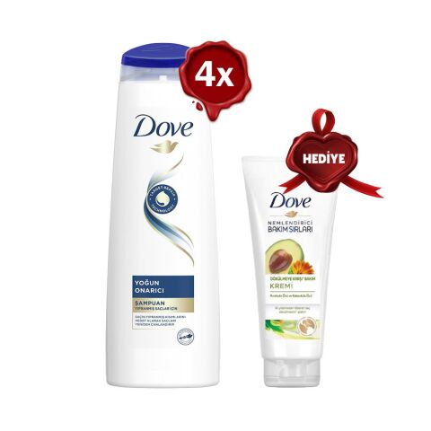 Dove Şampuan Yoğun Onarıcı x 4, Saç Kremi Avokado Hediyeli