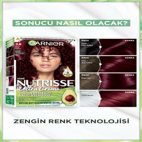 Garnier Nutrisse Yoğun Besleyici Kalıcı Krem Saç Boyası 3.6 Koyu Kızıl Kahve