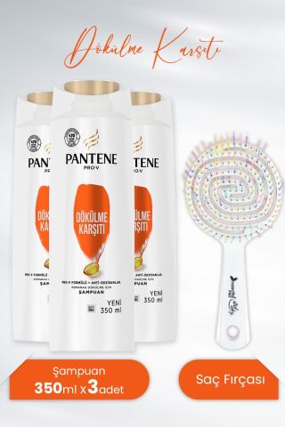 Pantene Şampuan Pro-V Dökülme Karşıtı 350 ml x3 Adet ve Nascita Üç Boyutlu Saç Fırçası Beyaz